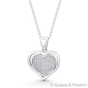 Double-Heart CZ Crystal Pave Pendant in .925 Sterling Silver w/ Rhodium